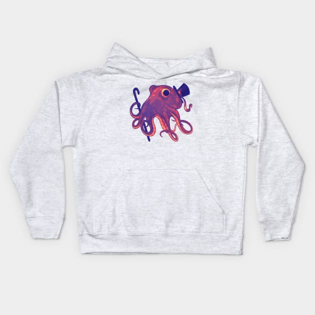 Sunset Octopus Gentleman Kids Hoodie by Claire Lin